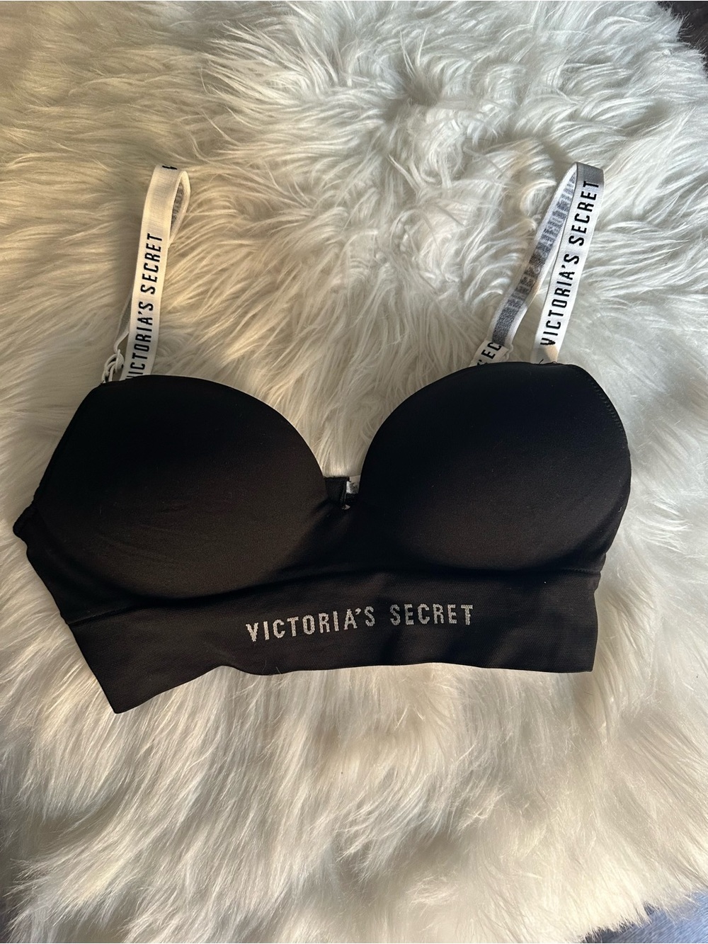 Victoria's Secret Black Seamless Padded Bralette with Logo Straps